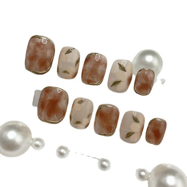 Designer: MeowMeow.Handmade Nail Designs Press on Nails DIY  Nail Art for woman girl Short Square brown