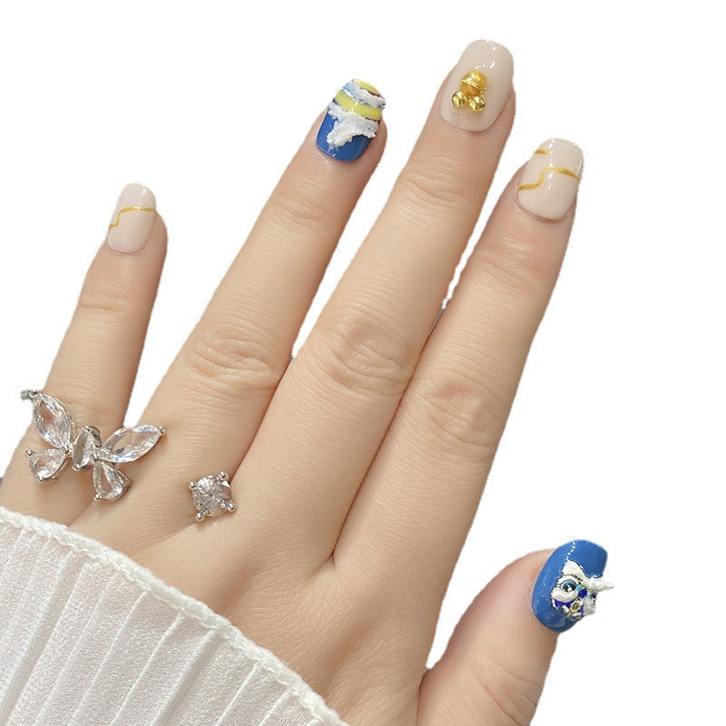 Designer: HuaHua.Handmade nails Press on Nails DIY Nail Art for woman girl Short Square blue