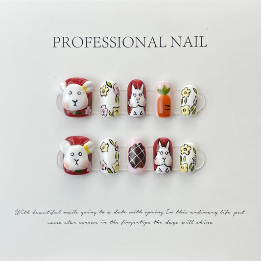 Designer: ManMan Handmade nails Press on Nails DIY Nail Art for woman girl Long Square Cartoon