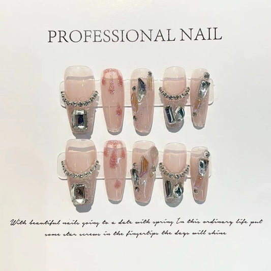 Designer: ManMan Handmade nails Press on Nails DIY Nail Art for woman girl Long Coffin pink