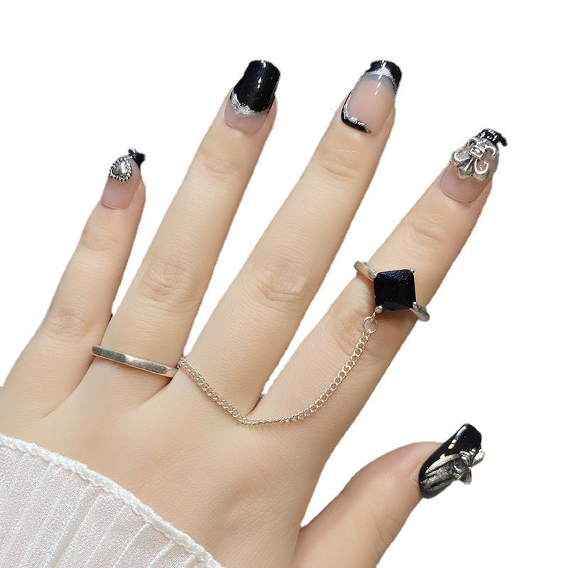 Designer: HuaHua.Handmade nails Press on Nails DIY Nail Art for woman girl Long Square pink black