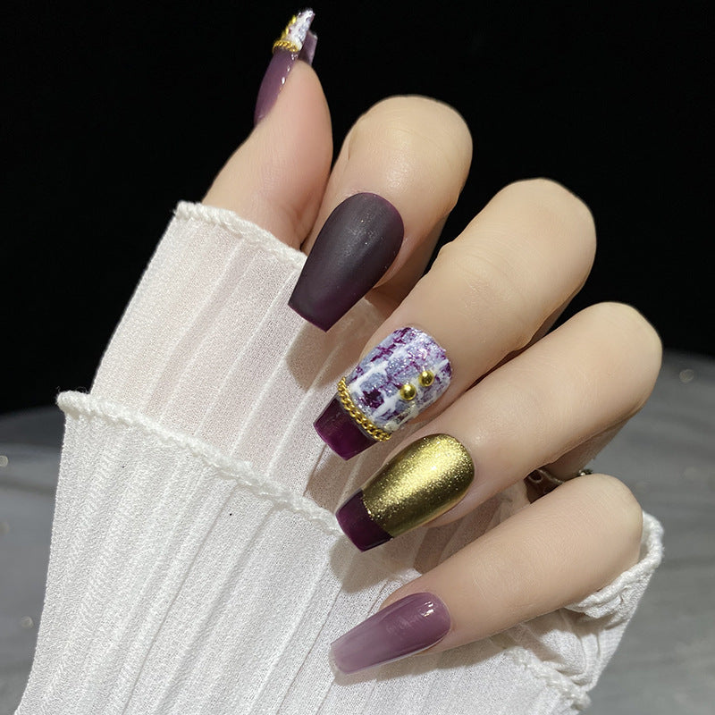 Designer: HuaHua.Handmade nails Press on Nails DIY Nail Art for woman girl Long Coffin purple
