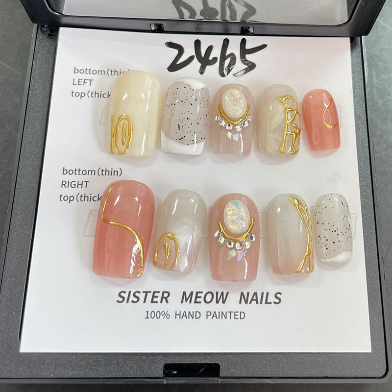 Designer: MeowMeow.Handmade Nail Designs Press on Nails DIY  Nail Art for woman girl Long Square pink