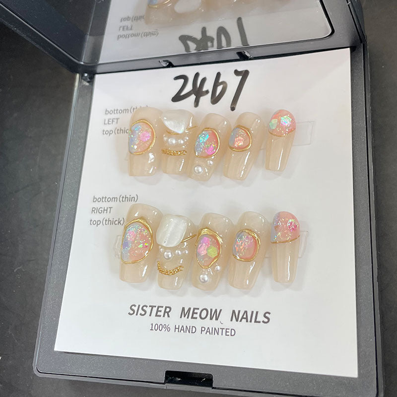 Designer: MeowMeow.Handmade Nail Designs Press on Nails DIY  Nail Art for woman girl Long Coffin pink