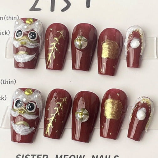 Designer: MeowMeow.Handmade Nail Designs Press on Nails DIY  Nail Art for woman girl Long Coffin red