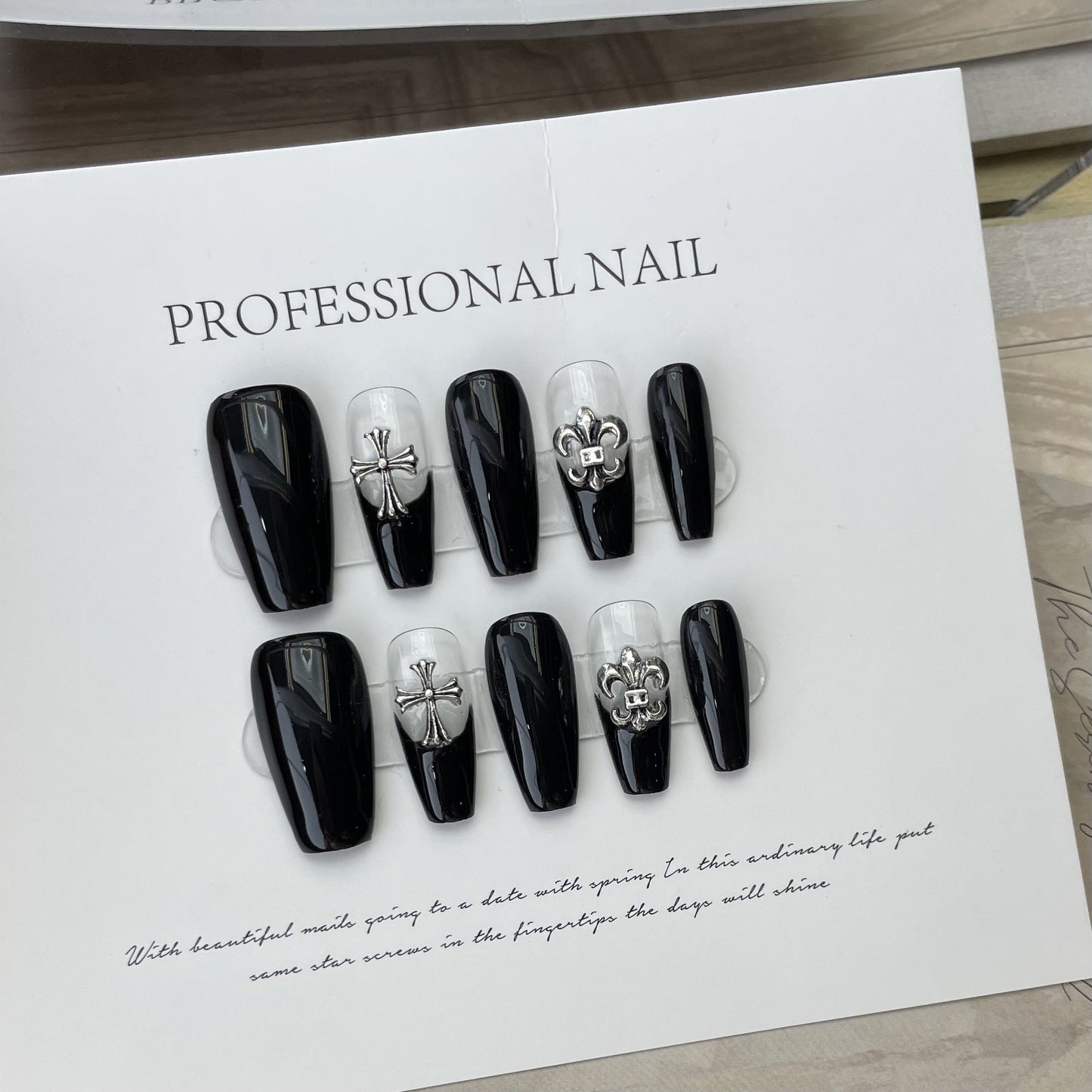 Designer: ManMan Handmade nails Press on Nails DIY Nail Art for woman girl Long Coffin black
