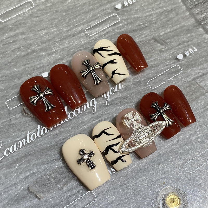 Designer: HuaHua.Handmade nails Press on Nails DIY Nail Art for woman girl Long Coffin red