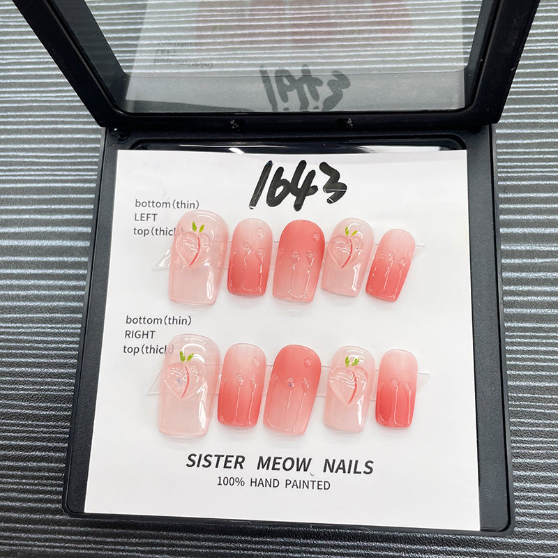 Designer: MeowMeow.Handmade Nail Designs Press on Nails DIY  Nail Art for woman girl Long Square pink