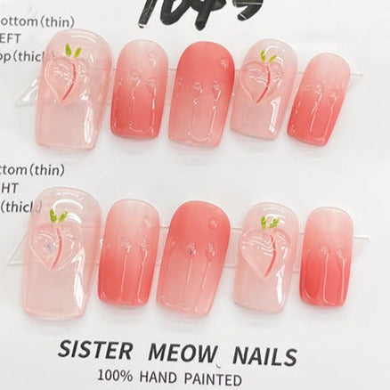 Designer: MeowMeow.Handmade Nail Designs Press on Nails DIY  Nail Art for woman girl Long Square pink