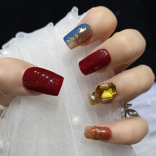 Designer: HuaHua.Handmade nails Press on Nails DIY Nail Art for woman girl Long Square red