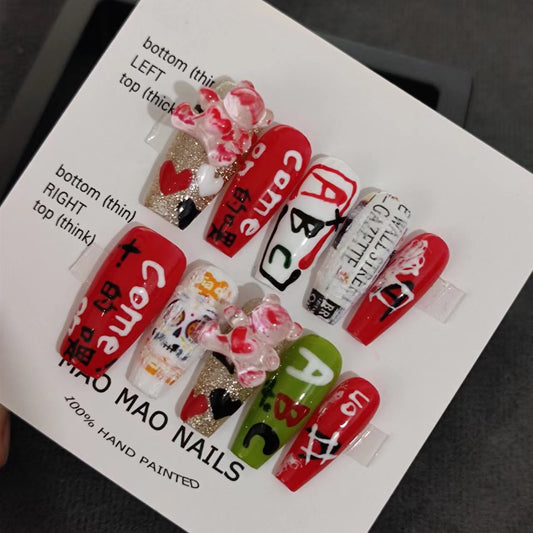 Designer: MaoMao.Handmade Nail Designs Press on Nails DIY  Nail Art for woman girl