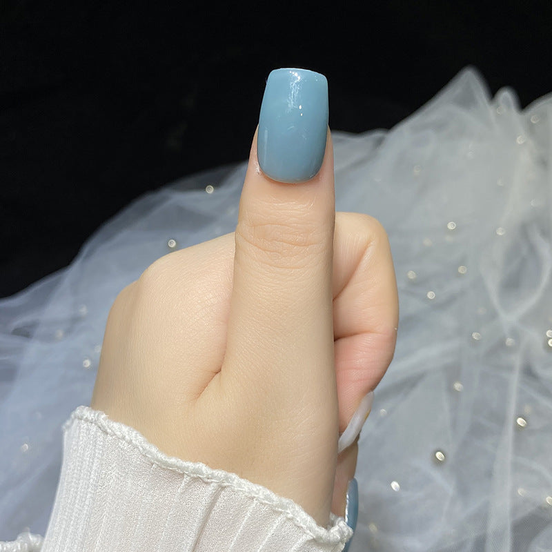 Designer: HuaHua.Handmade nails Press on Nails DIY Nail Art for woman girl Short Square blue