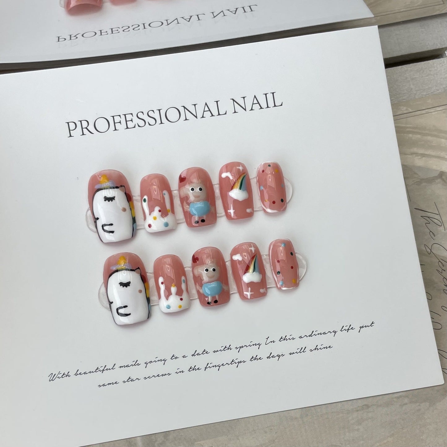 Designer: ManMan Handmade nails Press on Nails DIY Nail Art for woman girl Long Square pink Cartoon
