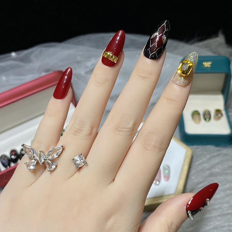 Designer: HuaHua.Handmade nails Press on Nails DIY Nail Art for woman girl Almond Long red