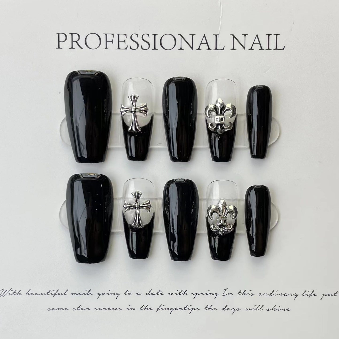 Designer: ManMan Handmade nails Press on Nails DIY Nail Art for woman girl Long Coffin black