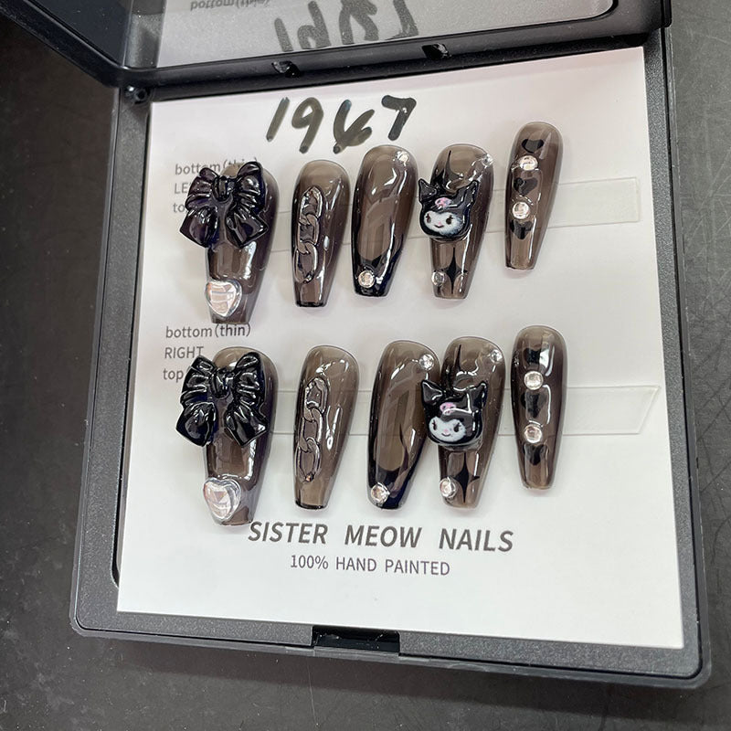 Designer: MeowMeow.Handmade Nail Designs Press on Nails DIY  Nail Art for woman girl Long Coffin black