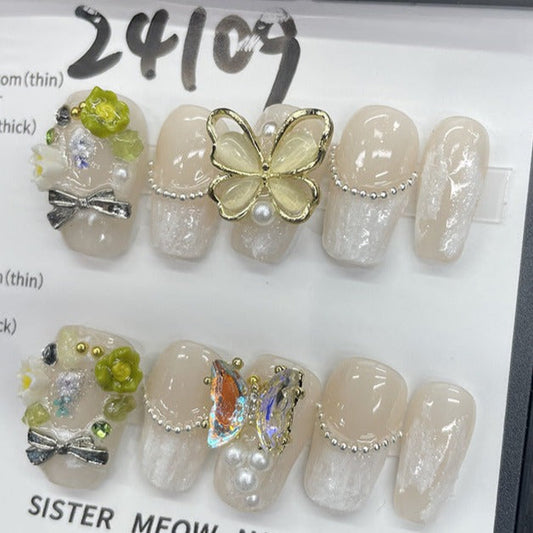 Designer: MeowMeow.Handmade Nail Designs Press on Nails DIY  Nail Art for woman girl Long Coffin pink
