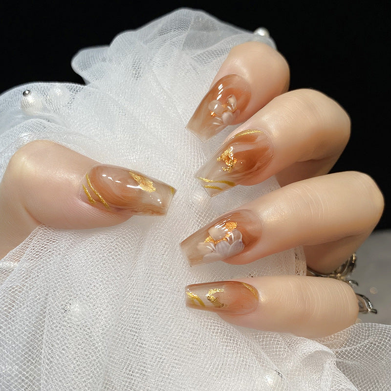 Designer: HuaHua.Handmade nails Press on Nails DIY Nail Art for woman girl Long Coffin pink
