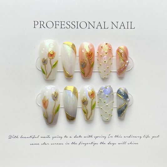 Designer: ManMan Handmade nails Press on Nails DIY Nail Art for woman girl Long Coffin