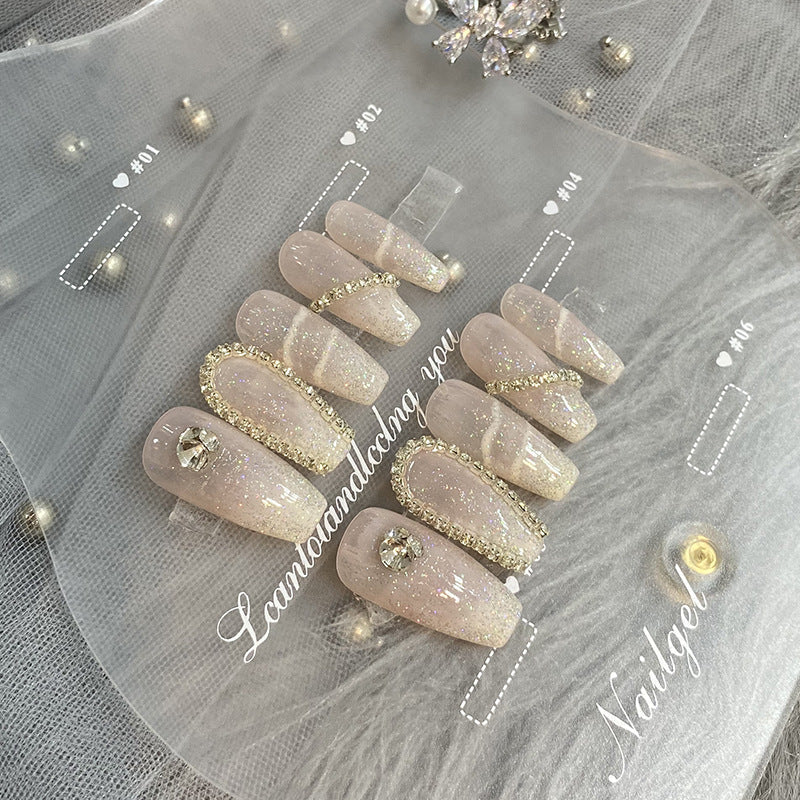 Designer: HuaHua.Handmade nails Press on Nails DIY Nail Art for woman girl Long Coffin pink