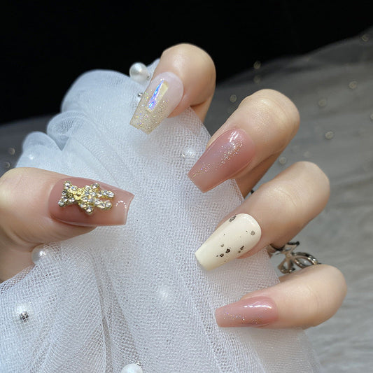 Designer: HuaHua.Handmade nails Press on Nails DIY Nail Art for woman girl Long Coffin pink