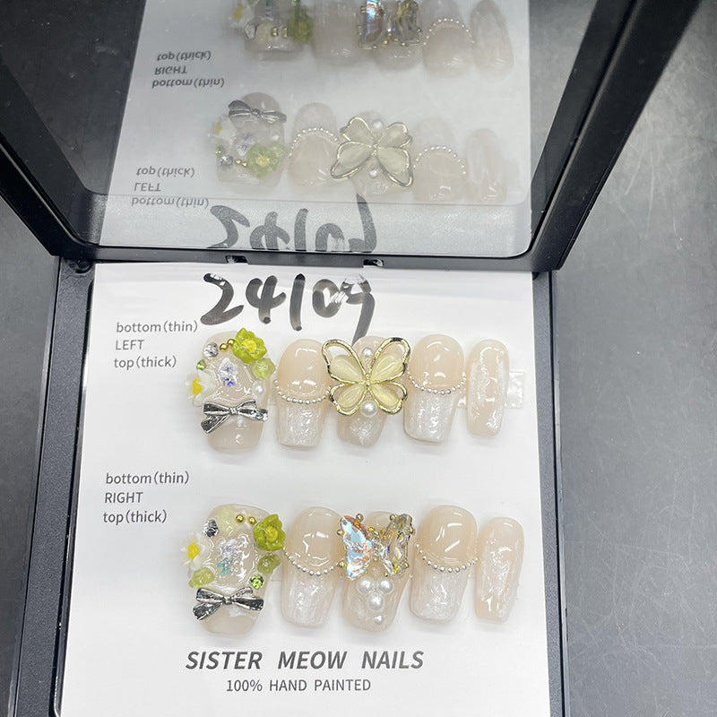 Designer: MeowMeow.Handmade Nail Designs Press on Nails DIY  Nail Art for woman girl Long Coffin pink