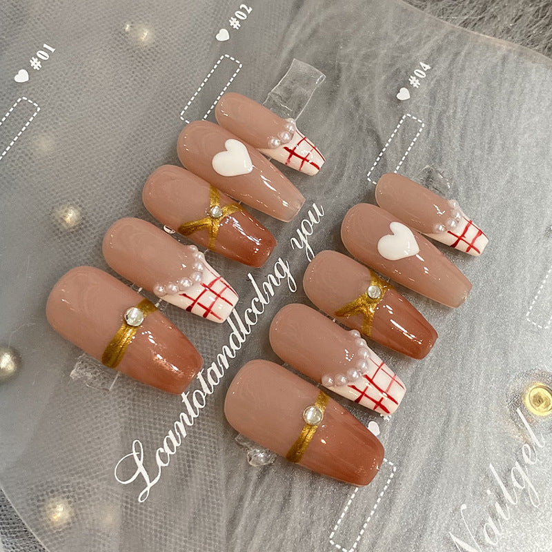 Designer: HuaHua.Handmade nails Press on Nails DIY Nail Art for woman girl Long Coffin pink