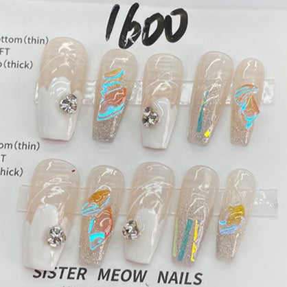 Designer: MeowMeow.Handmade Nail Designs Press on Nails DIY  Nail Art for woman girl Long Coffin pink
