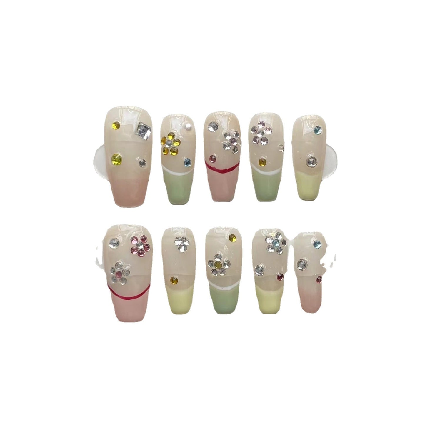 Designer: ManMan Handmade nails Press on Nails DIY Nail Art for woman girl Long Coffin pink colorful