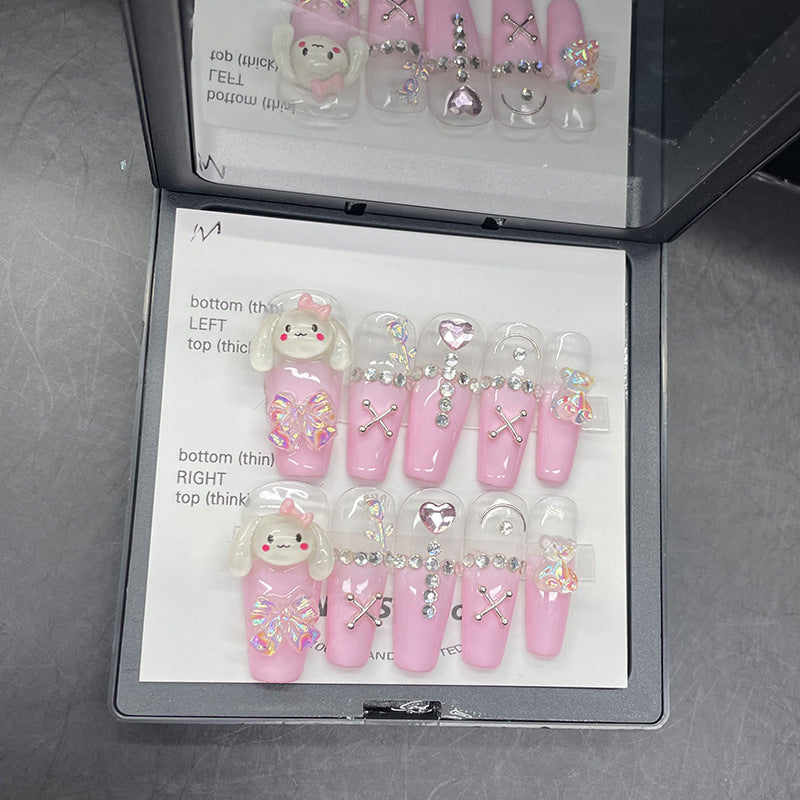 Designer: MeowMeow.Handmade Nail Designs Press on Nails DIY  Nail Art for woman girl Long Coffin pink