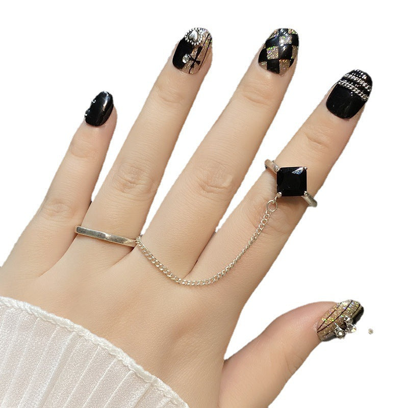 Designer: HuaHua.Handmade nails Press on Nails DIY Nail Art for woman girl Short Square black