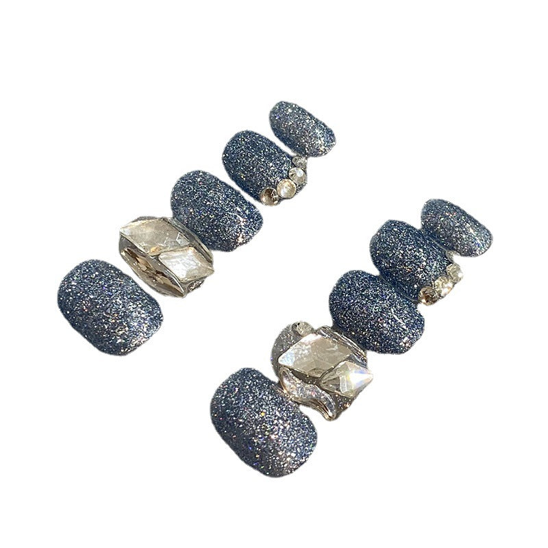 Designer: HuaHua.Handmade nails Press on Nails DIY Nail Art for woman girl Short Square blue