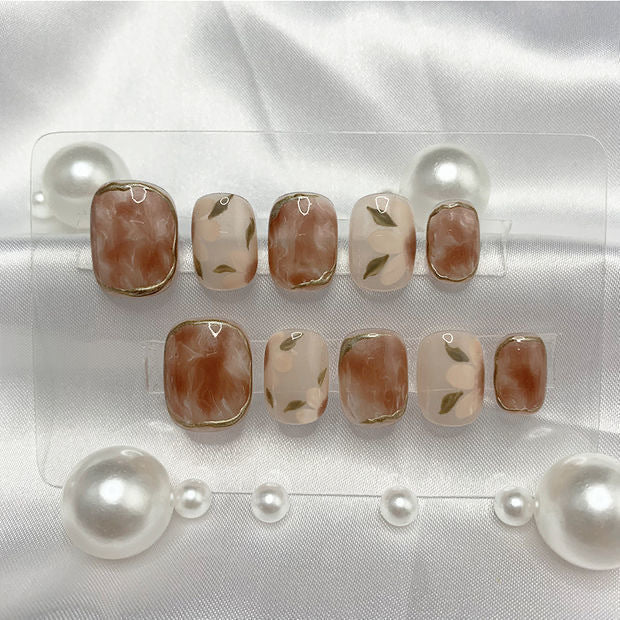 Designer: MeowMeow.Handmade Nail Designs Press on Nails DIY  Nail Art for woman girl Short Square brown