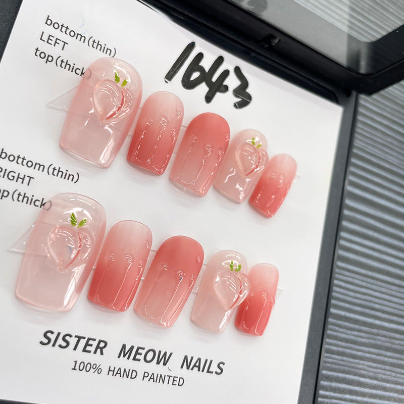 Designer: MeowMeow.Handmade Nail Designs Press on Nails DIY  Nail Art for woman girl Long Square pink