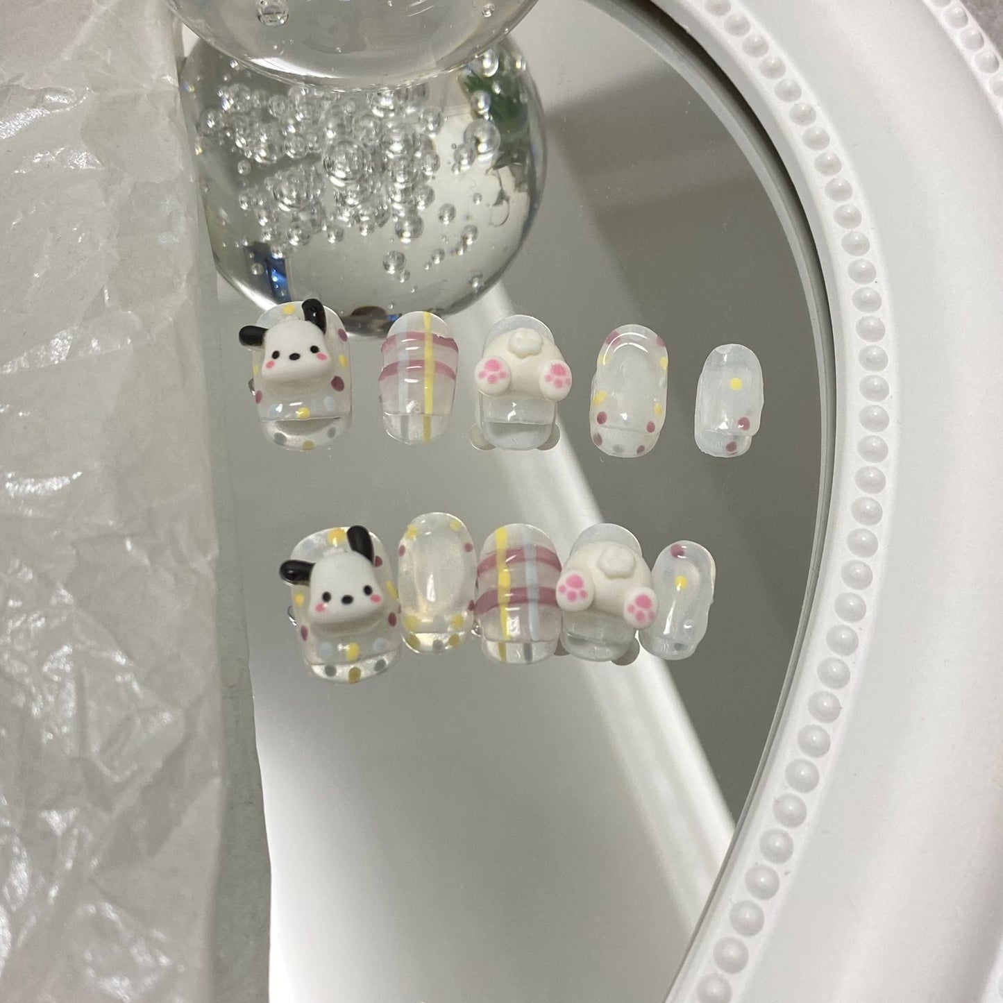 Designer: MaoMao.24148 Handmade Nail Designs Press on Nails DIY  Nail Art for woman girl Short Square white  Cartoon