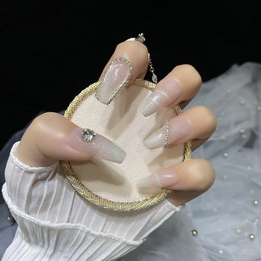 Designer: HuaHua.Handmade nails Press on Nails DIY Nail Art for woman girl Long Coffin pink