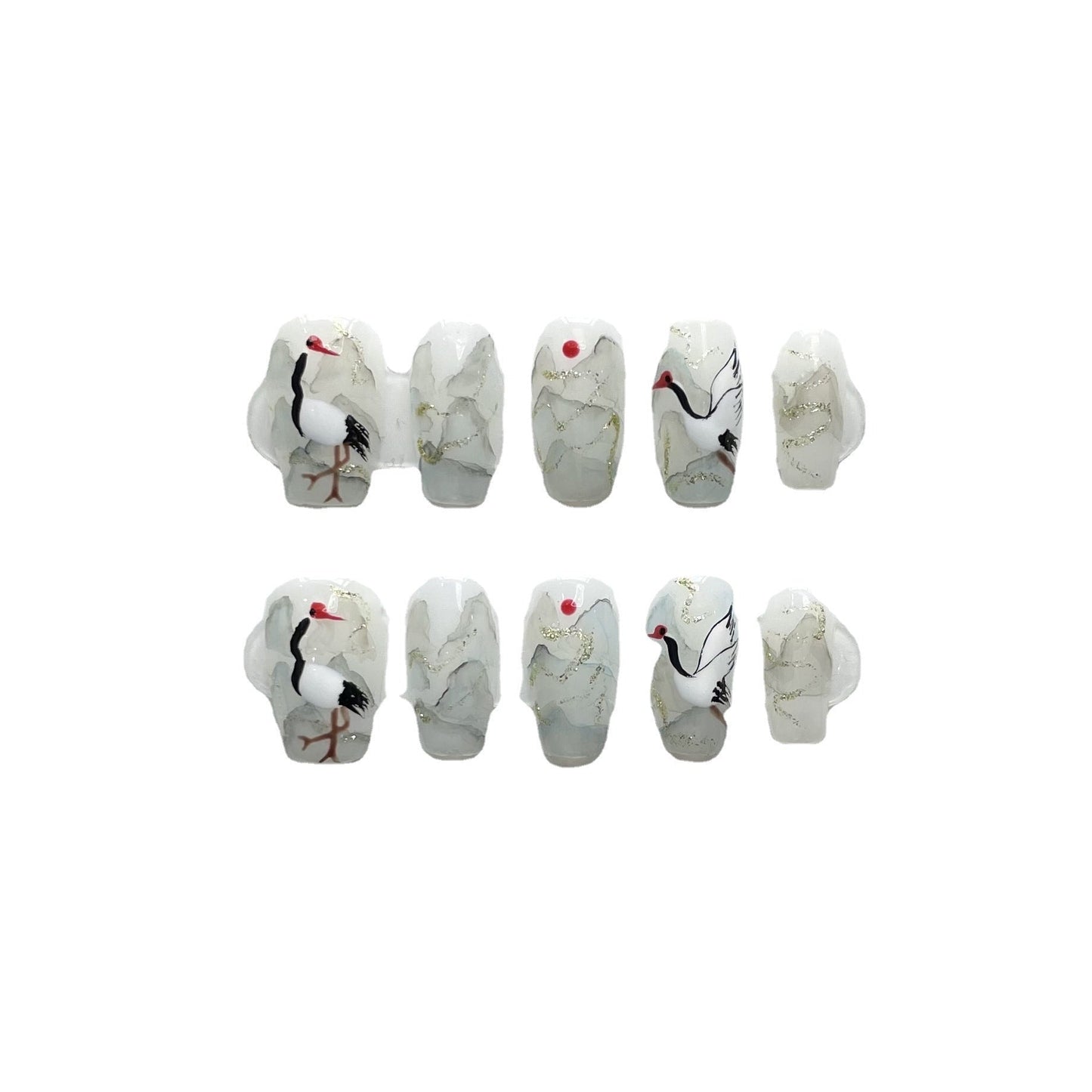 Designer: ManMan Handmade nails Press on Nails DIY Nail Art for woman girl Long Coffin gray