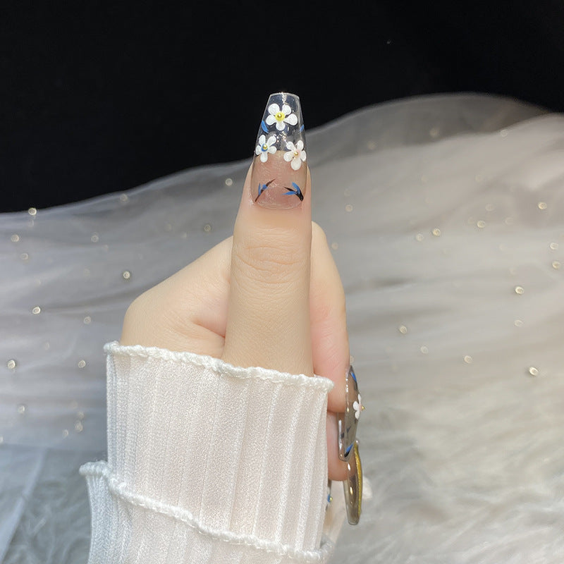 Designer: HuaHua.Handmade nails Press on Nails DIY Nail Art for woman girl Long Coffin pink gray