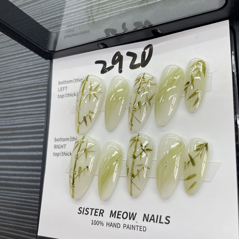 Designer: MeowMeow.Handmade Nail Designs Press on Nails DIY  Nail Art for woman girl Almond Long green