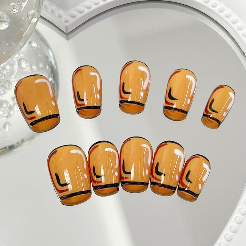 Designer: MeowMeow.24189 Handmade Nail Designs Press on Nails DIY  Nail Art for woman girl Short Square orange