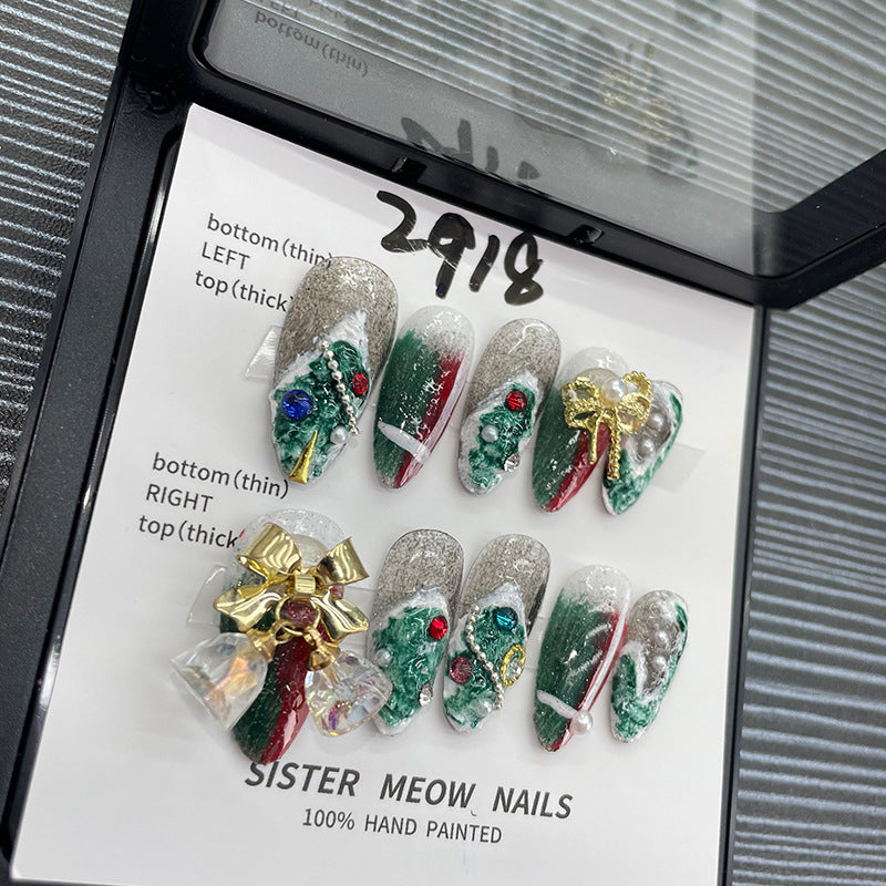 Designer: MeowMeow.Handmade Nail Designs Press on Nails DIY  Nail Art for woman girl Long Coffin green