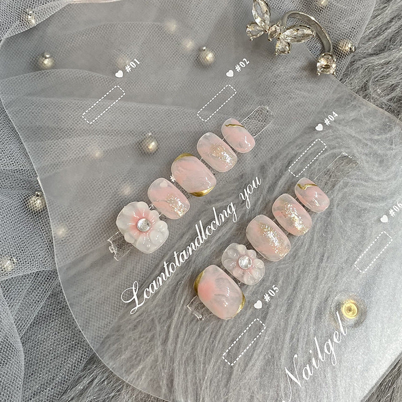 Designer: HuaHua.Handmade nails Press on Nails DIY Nail Art for woman girl Short Square pink