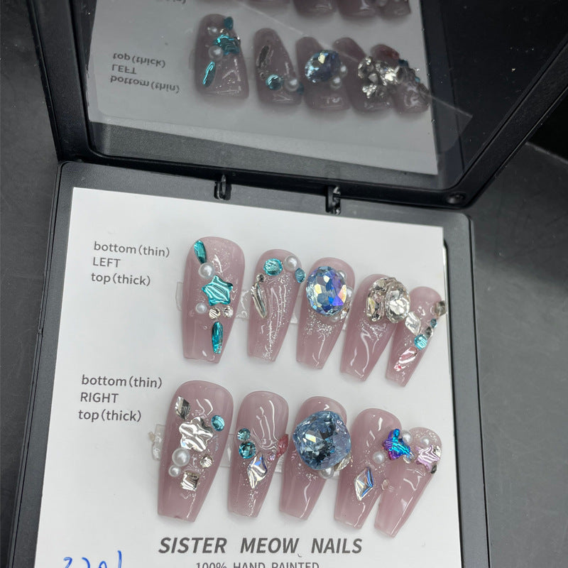 Designer: MeowMeow.Handmade Nail Designs Press on Nails DIY  Nail Art for woman girl Long Coffin pink