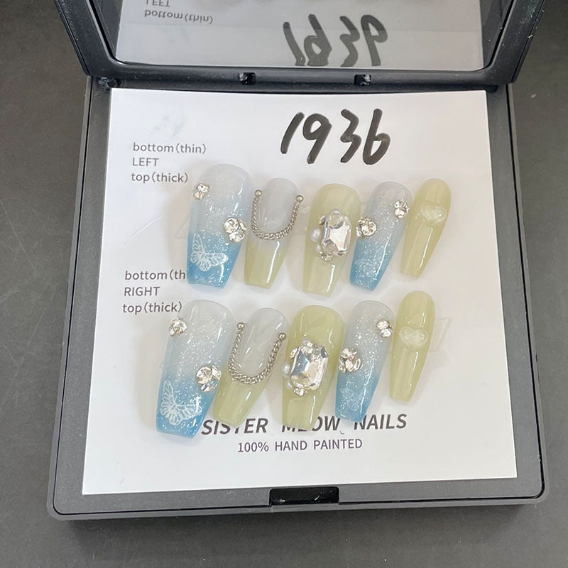 Designer: MeowMeow.Handmade Nail Designs Press on Nails DIY  Nail Art for woman girl Long Coffin