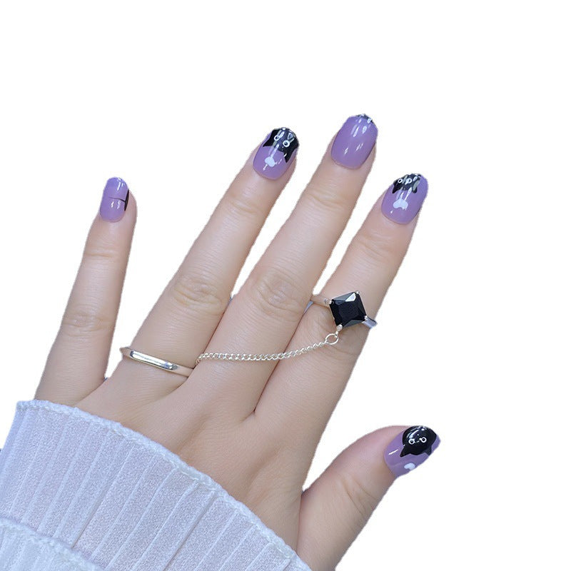 Designer: HuaHua.Handmade nails Press on Nails DIY Nail Art for woman girl Short Square purple