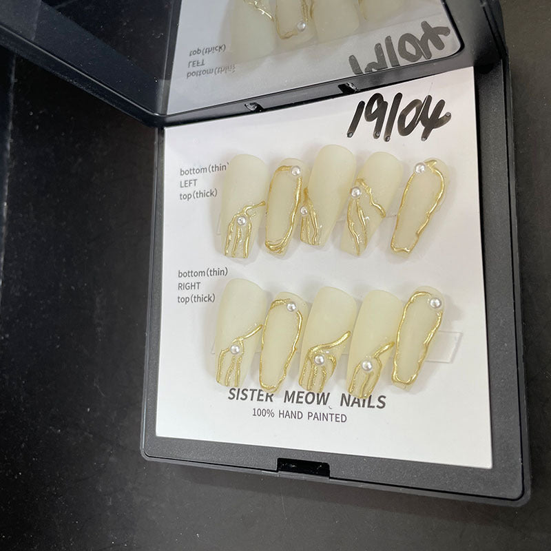 Designer: MeowMeow.Handmade Nail Designs Press on Nails DIY  Nail Art for woman girl Long Coffin yellow
