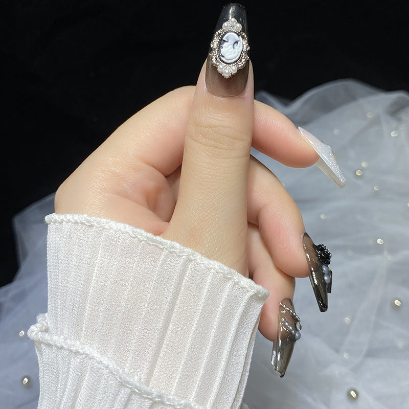 Designer: HuaHua.Handmade nails Press on Nails DIY Nail Art for woman girl Long Coffin gray