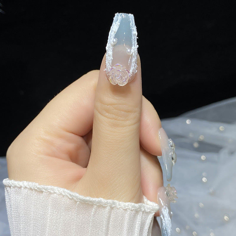 Designer: HuaHua.Handmade nails Press on Nails DIY Nail Art for woman girl Long Coffin pink blue