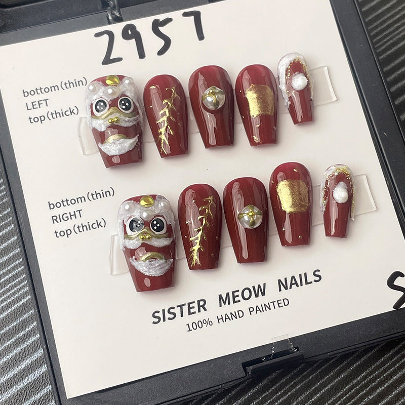 Designer: MeowMeow.Handmade Nail Designs Press on Nails DIY  Nail Art for woman girl Long Coffin red