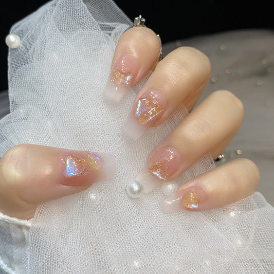 Designer: HuaHua.Handmade nails Press on Nails DIY Nail Art for woman girl Long Coffin pink
